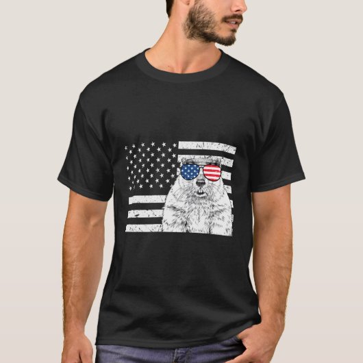 Groundhog Dag 4 juli Dier Amerikaanse vlag T-shirt (Voorkant)