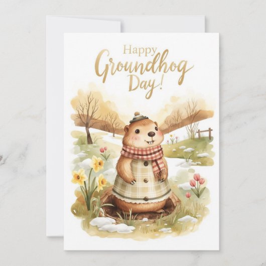Groundhog dag waterverf feestdagenkaart (Voorkant)