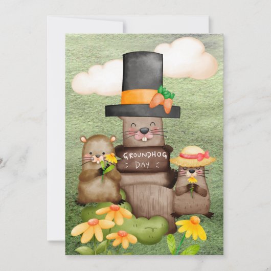 Groundhog dag waterverf feestdagenkaart (Voorkant)
