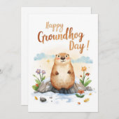 Groundhog dag waterverf feestdagenkaart (Voorkant / Achterkant)