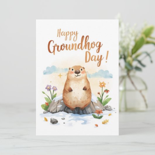 Groundhog dag waterverf feestdagenkaart (Staand voorkant)