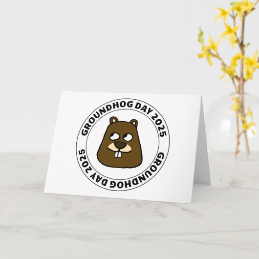 Groundhog Day 2025 met Groundhog gezicht Kaart (Gele Bloem)