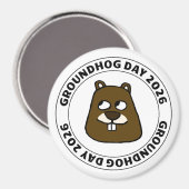 Groundhog Day 2026 met Groundhog gezicht Magneet (Voorkant / Achterkant)