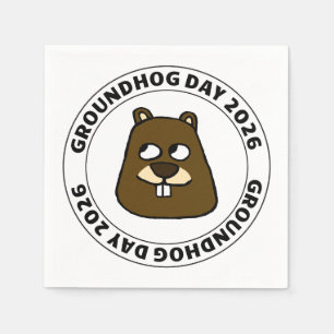 Groundhog Day 2026 met Groundhog gezicht Servet