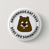 Groundhog Day 2026 with Groundhog face Ronde Button 5,7 Cm (Voorkant)