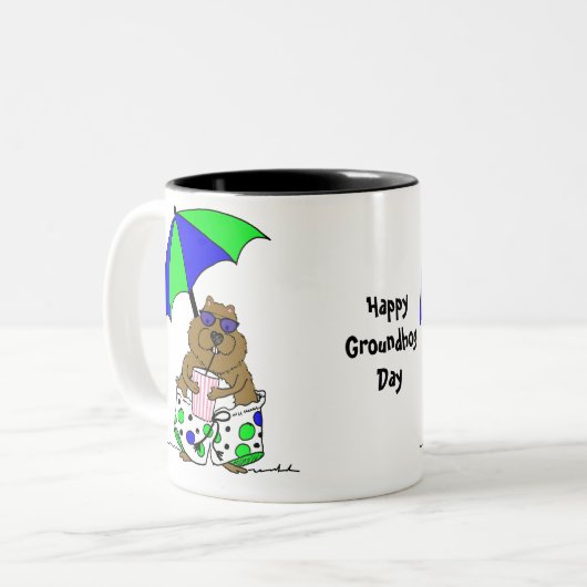 Groundhog Day | Beach Umbrella Tweekleurige Koffiemok (Voorkant links)