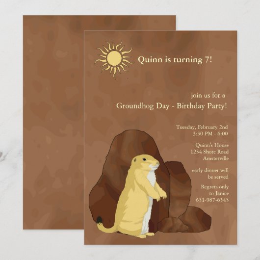 Groundhog Day Birthday Party Invitation Kaart (Voorkant / Achterkant)