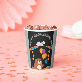 Groundhog Day Celebration: Schaduw of Glans? Papieren Bekers