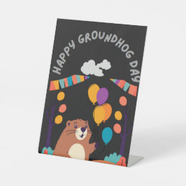 Groundhog Day Celebration: Schaduw of Glans? Reclamebord Met Voetstuk
