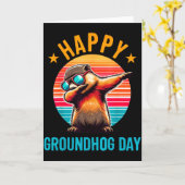 Groundhog Day Happy Dabbing Ground Hog Kids Funny  Kaart (Gele Bloem)