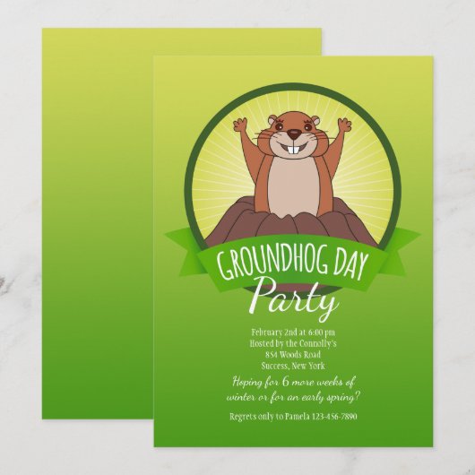 Groundhog Day Invitation Kaart (Voorkant / Achterkant)