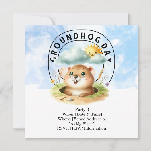 Groundhog Day Invitation Kaart - Vier het met plez (Voorkant)