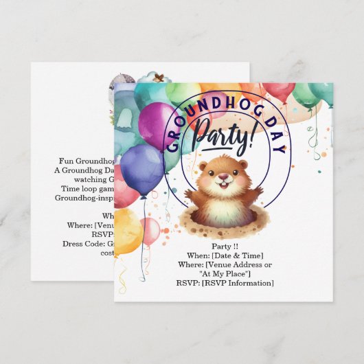 Groundhog Day Invitation Kaart - Vier het met plez (Voorkant / Achterkant)