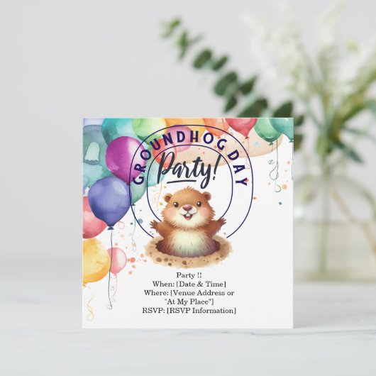 Groundhog Day Invitation Kaart - Vier het met plez (Staand voorkant)