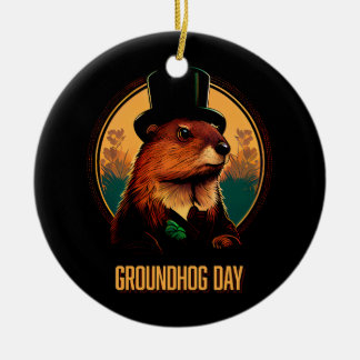 Groundhog Day met Phil Keramisch Ornament