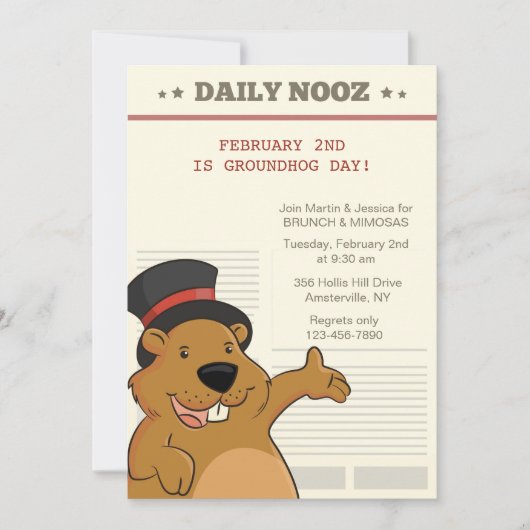Groundhog Day Nooz-uitnodiging Kaart (Voorkant)