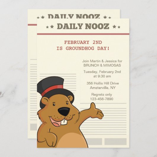 Groundhog Day Nooz-uitnodiging Kaart (Voorkant / Achterkant)