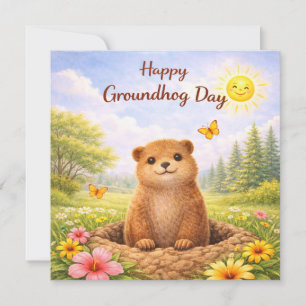 Groundhog Day op een zonnige dag Feestdagenkaart