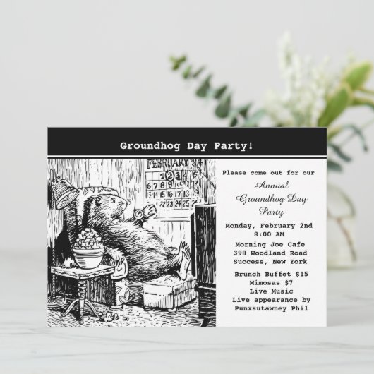 Groundhog Day Party Invitation Kaart (Staand voorkant)