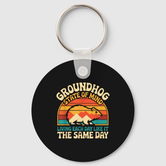 Groundhog Day Retro Zonsondergang Sarcasme Grappig Sleutelhanger (Voorkant)