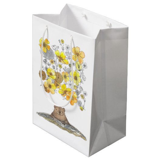Groundhog Day Spring Waterverf Gift Bag Medium Cadeauzakje (Achterkant Gekanteld)