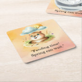 Groundhog Day-thema papier borden Kartonnen Onderzetters (Schuin)