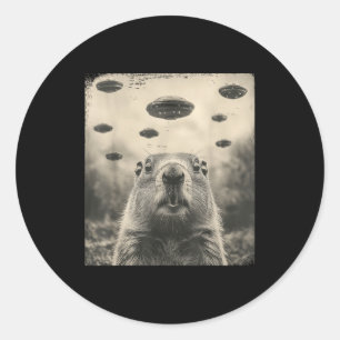 Groundhog Day Ufo Retro Grafisch Vintage Alien Enc Ronde Sticker