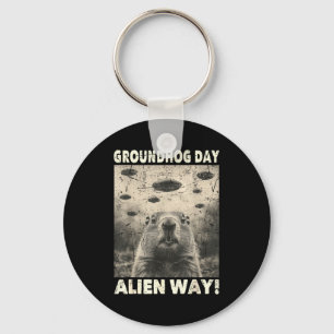 Groundhog Day Ufo Retro Grafisch Vintage Alien Enc Sleutelhanger
