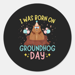 Groundhog Day Verjaardag Kinderen Ik Ben Geboren O Ronde Sticker