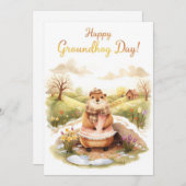 Groundhog day watercolor feestdagenkaart (Voorkant / Achterkant)