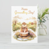 Groundhog day watercolor feestdagenkaart (Staand voorkant)