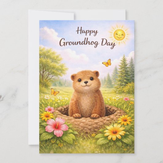 Groundhog day watercolor feestdagenkaart (Voorkant)