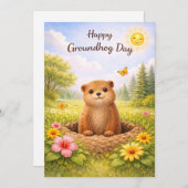 Groundhog day watercolor feestdagenkaart (Voorkant / Achterkant)