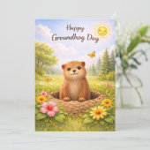 Groundhog day watercolor feestdagenkaart (Staand voorkant)