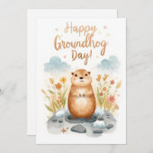 Groundhog day watercolor feestdagenkaart (Voorkant / Achterkant)