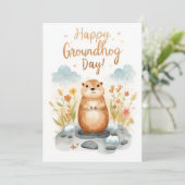 Groundhog day watercolor feestdagenkaart (Staand voorkant)