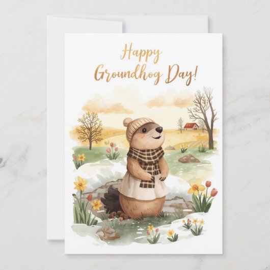 Groundhog day watercolor feestdagenkaart (Voorkant)