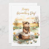 Groundhog day watercolor feestdagenkaart (Voorkant / Achterkant)