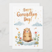Groundhog day watercolor feestdagenkaart (Voorkant / Achterkant)