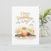 Groundhog day watercolor feestdagenkaart (Staand voorkant)