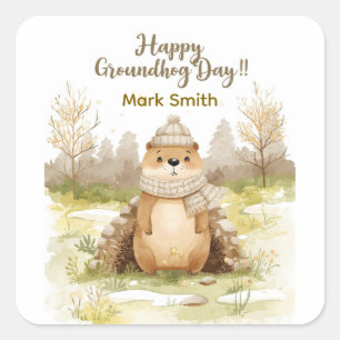 Groundhog Day-waterverfsticker Leuke klaslokaal Vierkante Sticker