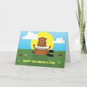 Groundhog day wenskaart met groundhog holding kaart
