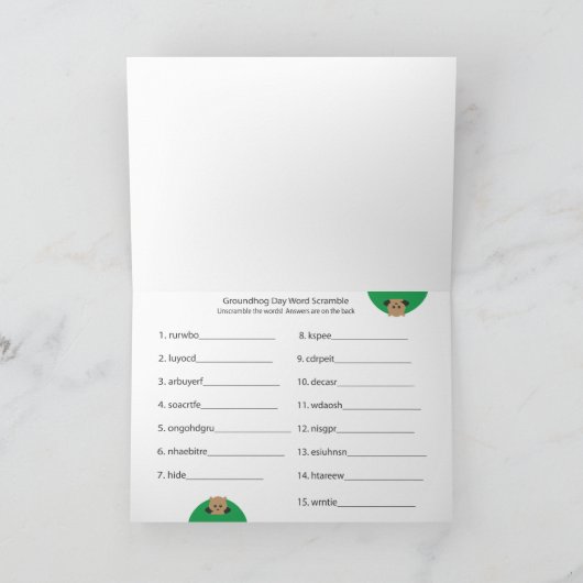 Groundhog Day - Word Scramble Kaart (Binnen)