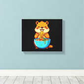 Groundhog Eating Ramen Happy Groundhog Day Canvas Afdruk (Insitu (Houten vloer))