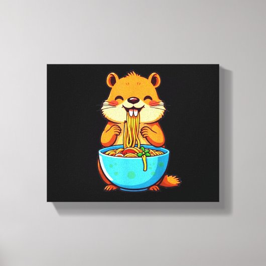 Groundhog Eating Ramen Happy Groundhog Day Canvas Afdruk (Voorkant)