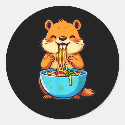 Groundhog Eating Ramen Happy Groundhog Day Ronde Sticker (Voorkant)