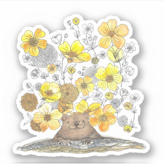Groundhog en Gele Bloemen Sticker (Voorkant)