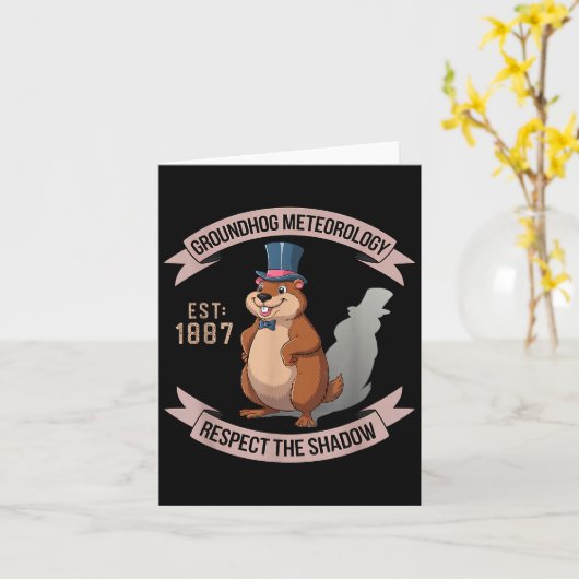 Groundhog Funny Uni Adults Kids Black Short Sleeve Kaart (Gele Bloem)