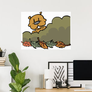 Groundhog gluren door de Struiken van de herfst Poster