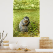 Groundhog in het gras poster (Keuken)